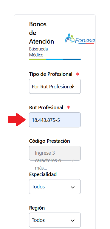 Ingreso RUT del prestador